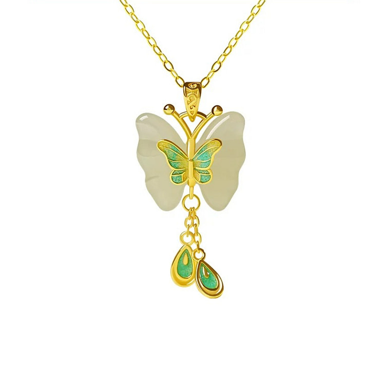 Hotan Jade Necklace Butterfly Dream Gold 35 * 17mm 1 box