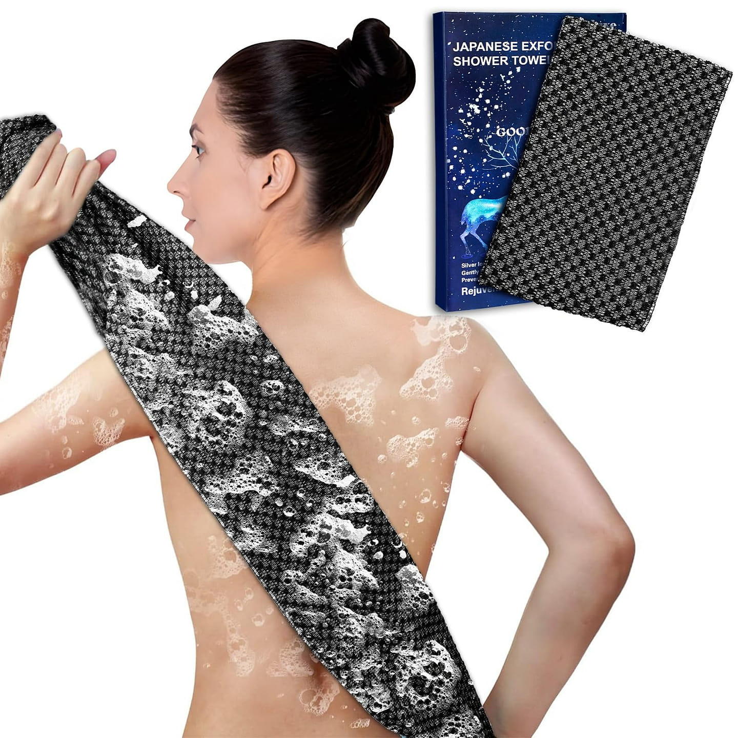 Exfoliating Washcloth Shower Towels, Premium Japanese exfoliating body scrubber 1 each