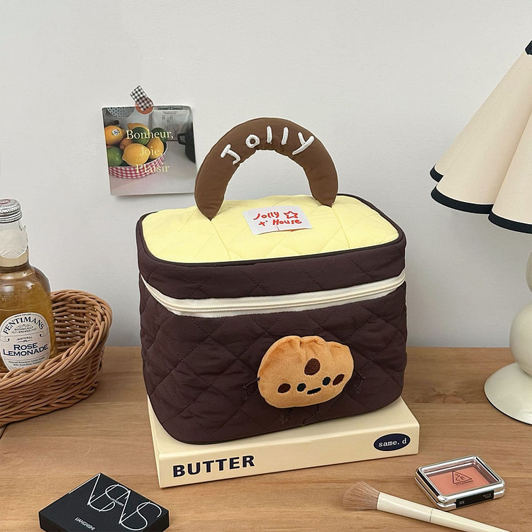 卡通化妆包外出旅行洗漱包大容量收纳包 曲奇-黄棕 1 份
