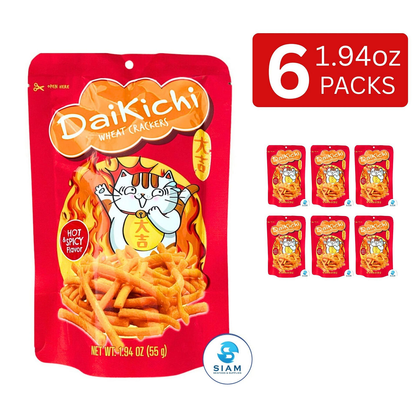 (6-Pack) DaiKiChi Wheat Crackers, Hot & Spicy 6 count