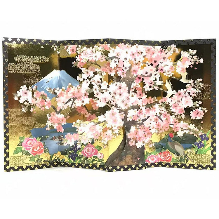 日式和風  立体折叠式 纸质桜花树 贺卡