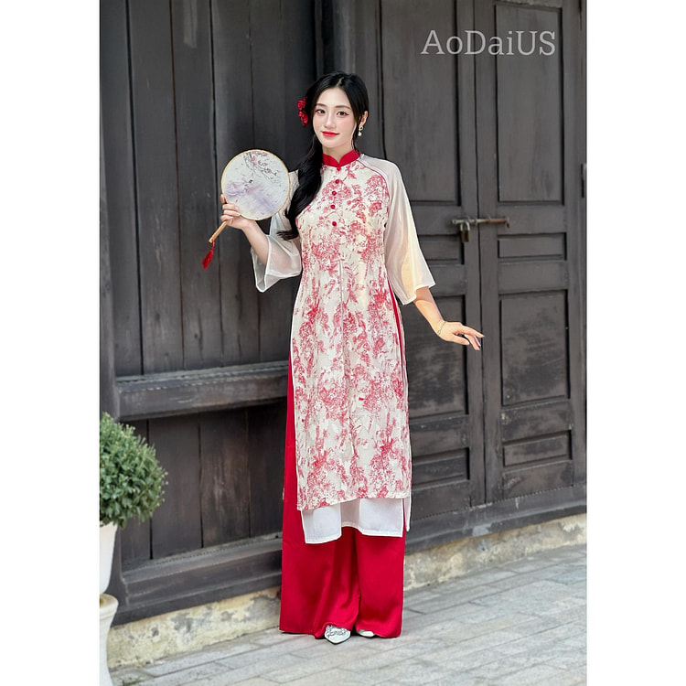 越南红色奥黛 女士无裤装 K12 4XL / 红色