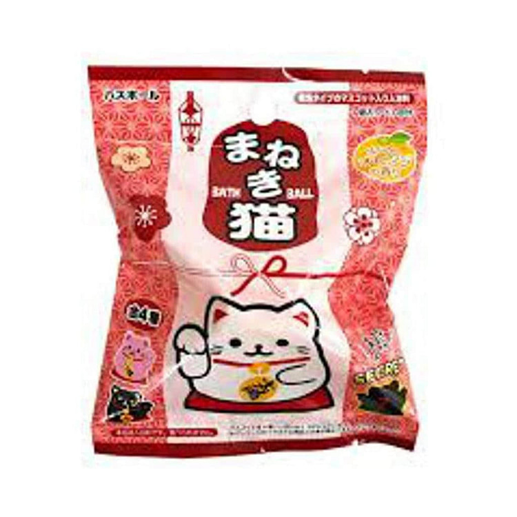DAISO Lucky Cat Bath Ball Orange Scent 1pc