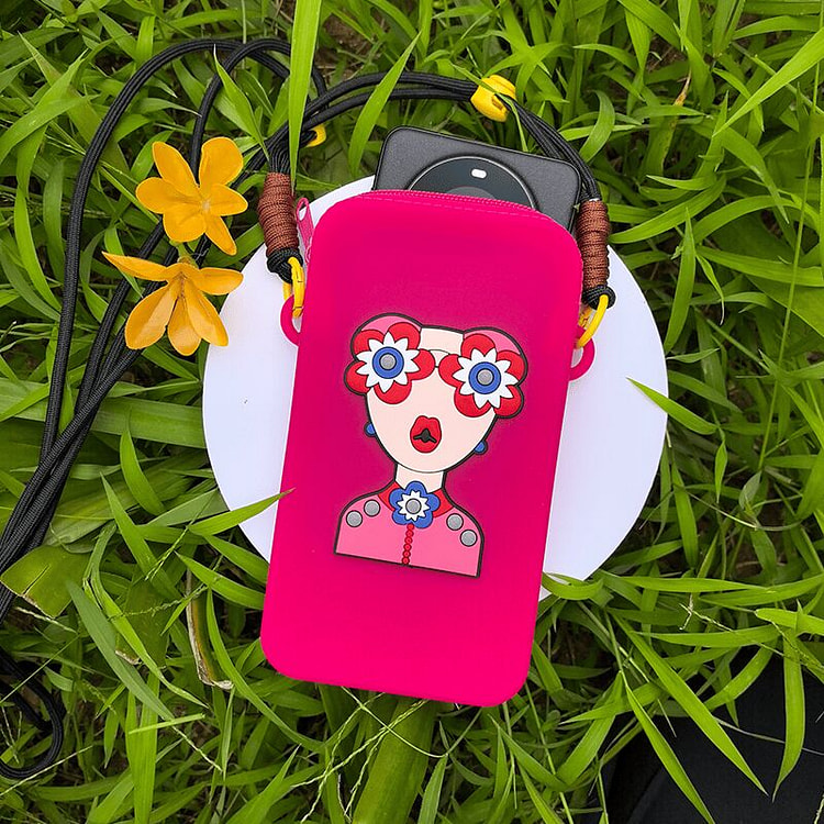 可爱硅胶多功能时尚手机包 深红色 1 个