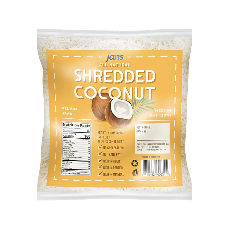 Jans All natural Shredded Coconut 4.4oz Pack of 2 4.4 oz*2 pack