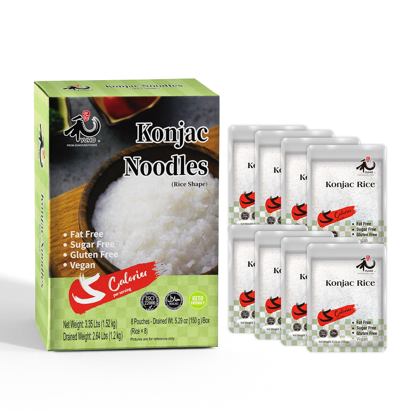 YUHO Konjac Rice 8 Packs 1520g 53.61 oz