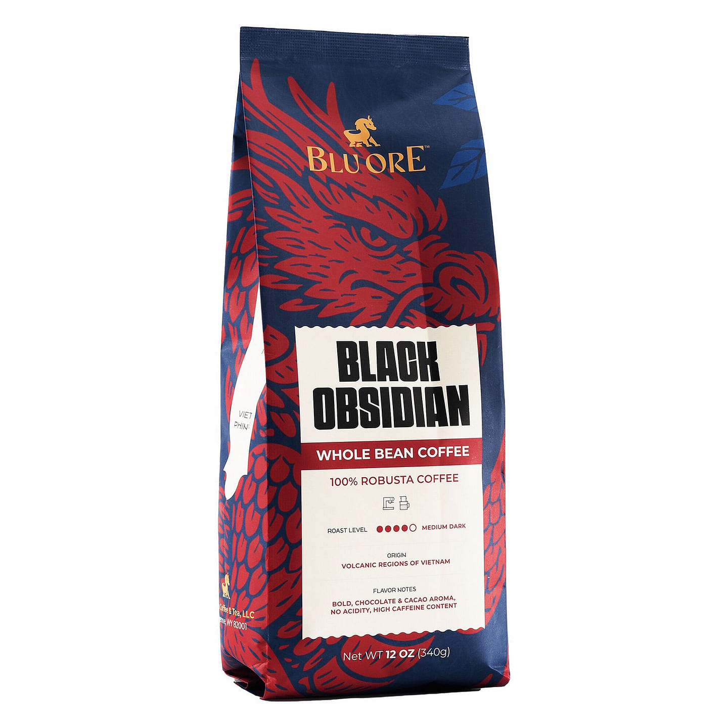 Blu Ore Black Obsidian Robusta Whole Bean Coffee 12 oz