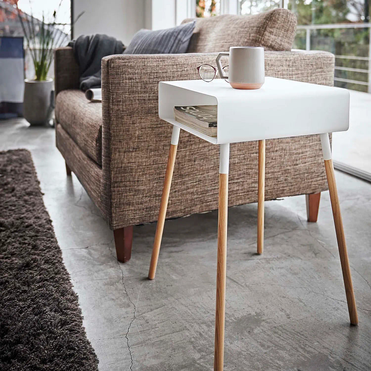 储物桌 - 钢+木高桌/白色