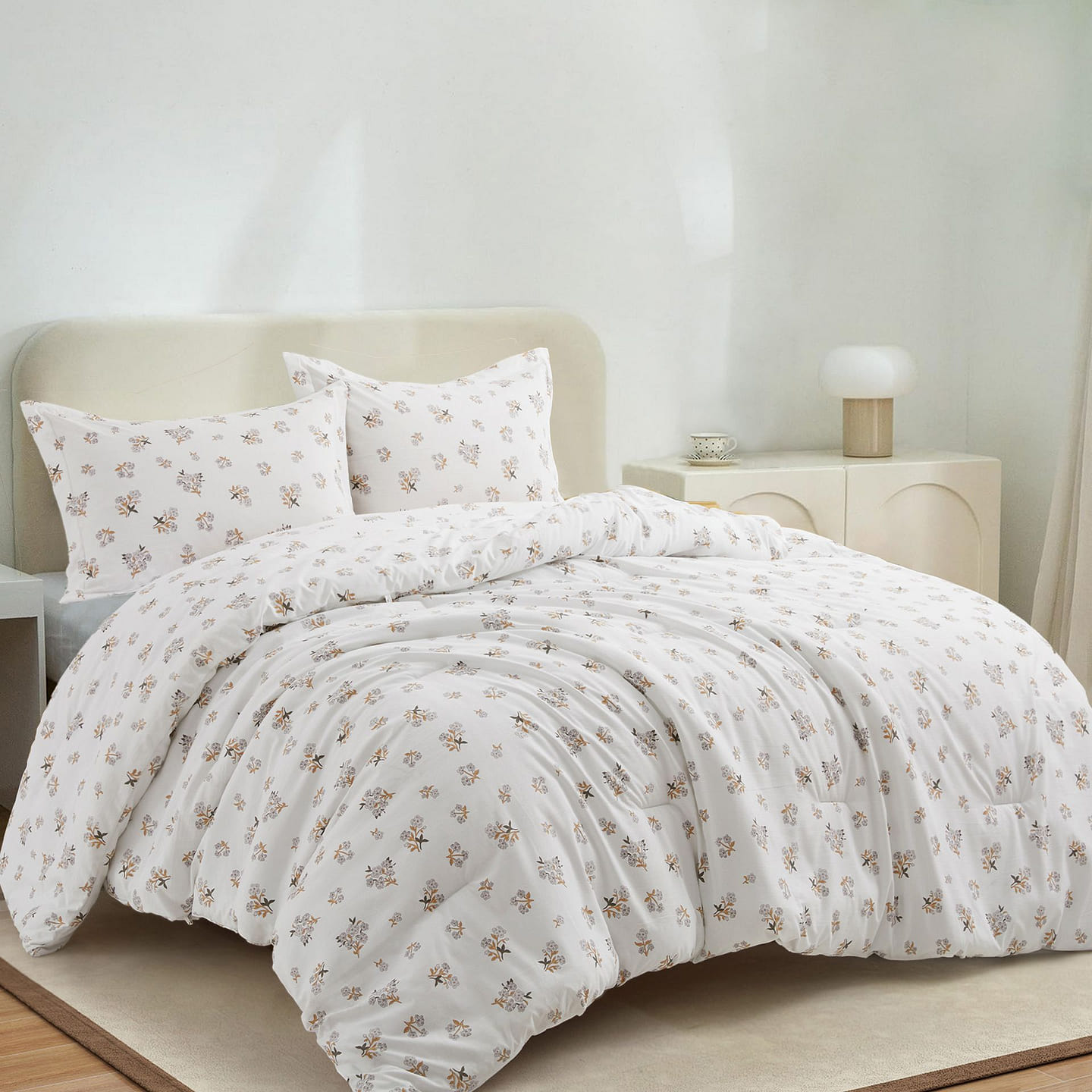 UNIKOME Flower Print All Season Comforter Sets White/Floral King 1 each