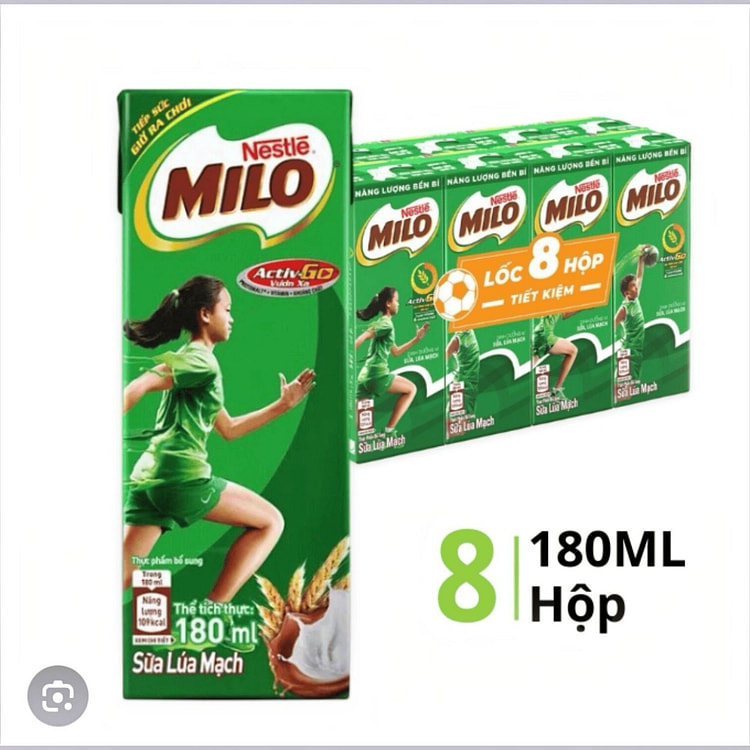 Sữa Milo VIETNAM Lúa Mạch Nestlé 180ml X 8 Hộp (Loại Mới, Thẻ Cào, Ngày Mới