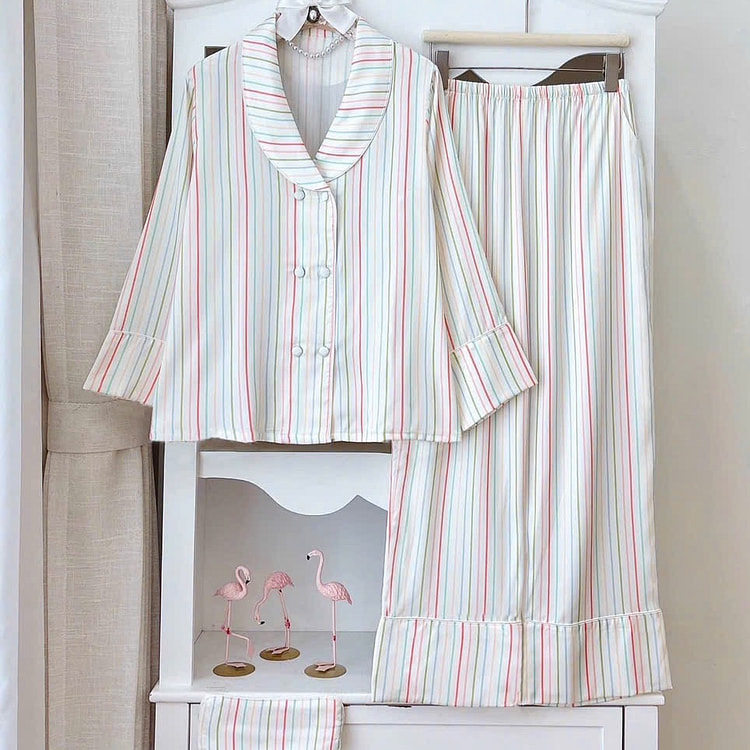 Premium Silk Rainbow Striped Pajama LSLP Set 1 count