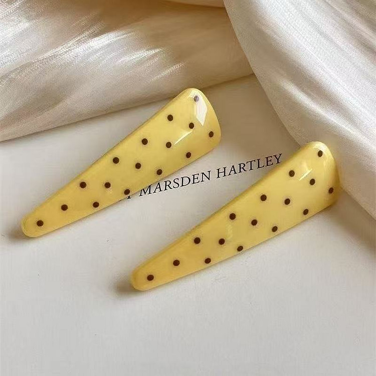 Summer atmosphere yellow+white polka dot hair clip 1 each