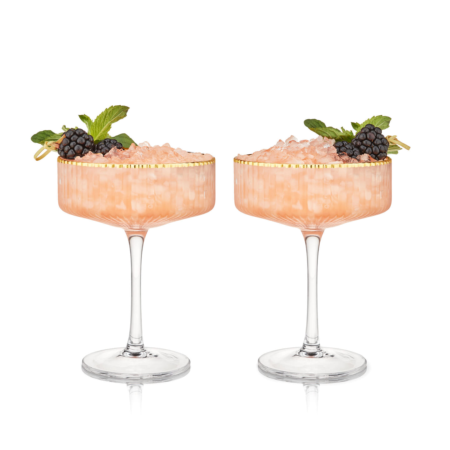 Viski Meridian Vintage Coupe Glasses, Art Deco Champagne Coupe Glassware, Gold Rimmed Stemmed Drinkware Set of 2, 11.5 oz 11.5 oz