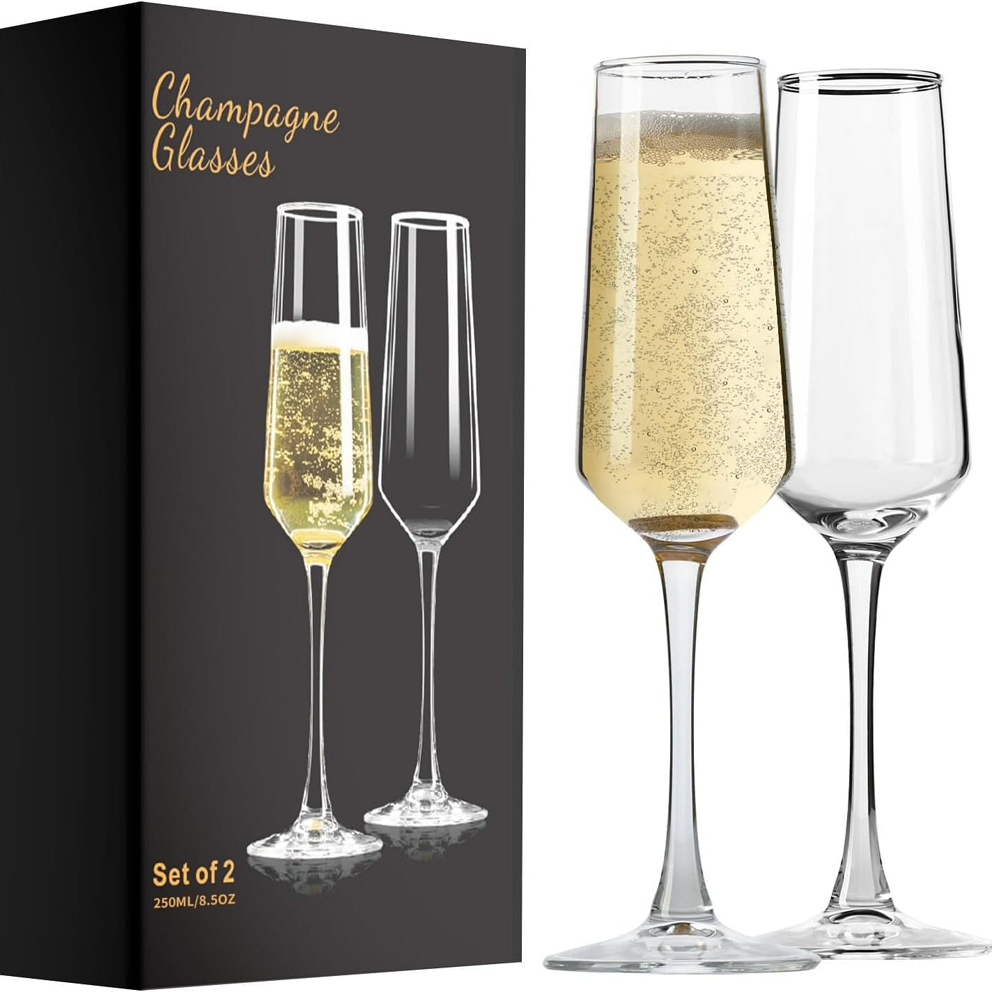 A set of two transparent champagne glasses 8.5 oz 8.5 fl.oz