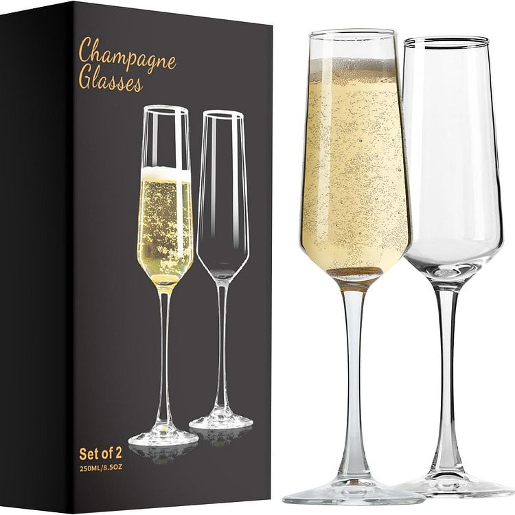 A set of two transparent champagne glasses 8.5 oz