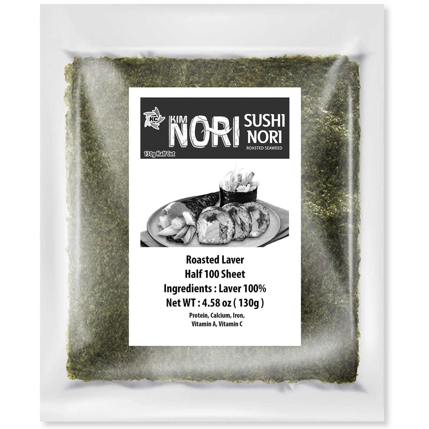 Kimnori Organic Sushi Nori Seaweed Sheets 130g (4.58oz) Half Cut 100 Sheets 4.58 온스