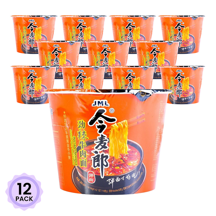 今麦郎 劲辣牛肉味弹面 方便桶装 119 克*12 包
