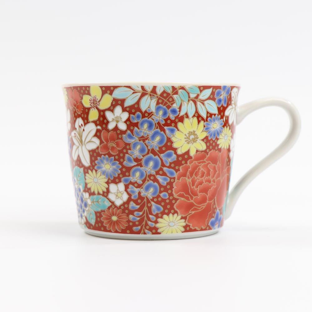 Kutani Ware Handmade Mug Cup (Red Flower, 3.54" x 2.91") Made in Japan 1 อัน