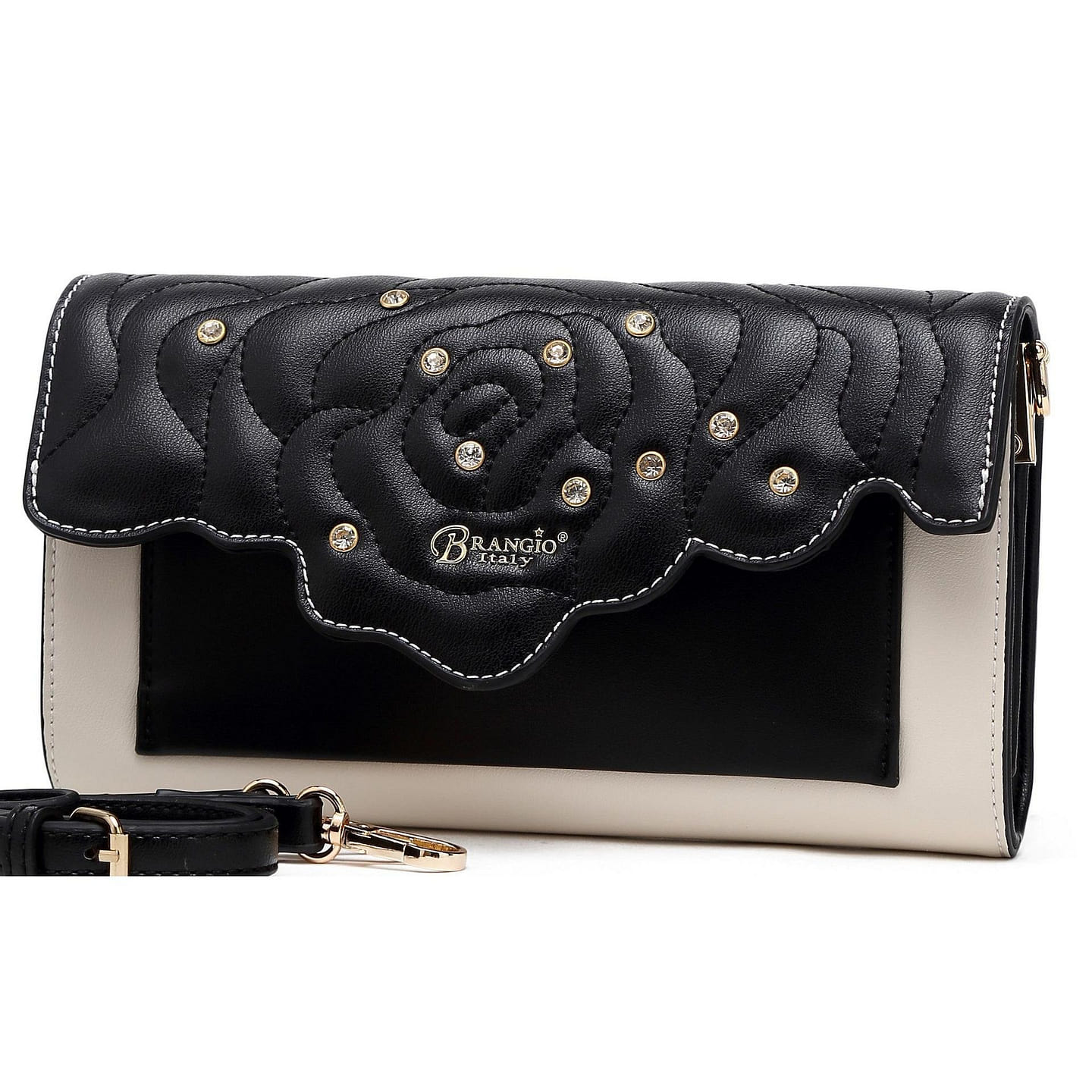 Rosette 3d Crystal Vegan Leather Mini Crossbody Clutch Knight [RAS8526-BK] 1 each