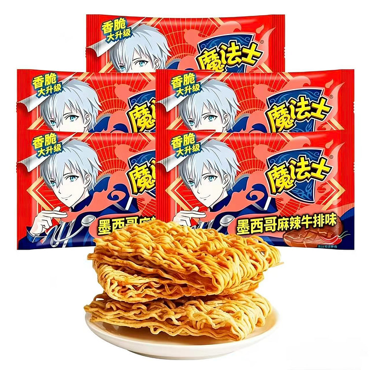 魔法士干脆面 童年回忆零食 麻辣牛排味（5pcs） 100 克