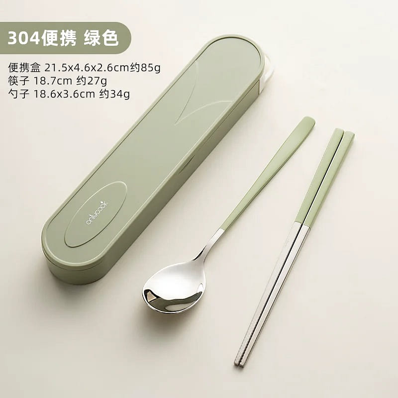 304 Stainless Steel Chopstick & Spoon(Cream Green) 1 box