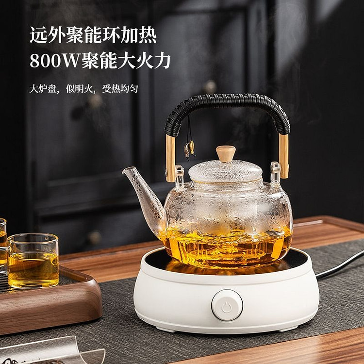 110V电陶炉煮茶家用煮茶器玻璃壶 白圆炉加玻璃壶 1 份