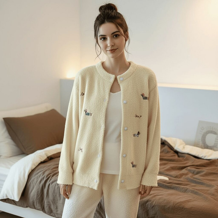 绒绒小狗秋冬绒毛睡衣居家服 米黄色 XL码 2000 克