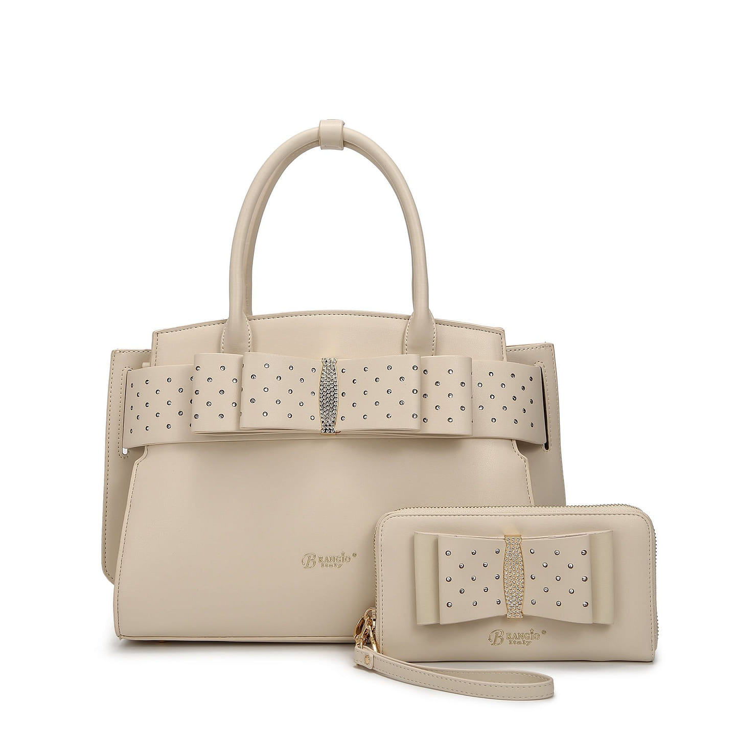 Ribbon Romance Satchel with Rhinestone+Matching Wallet Set [RKH4272+RKW4268-OW] 1 each