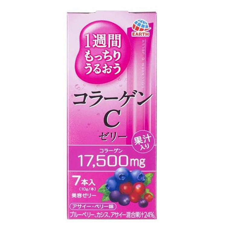 【日本直邮】EARTH CHEMICAL 日本EARTH制药 鱼骨胶原蛋白C VC玻尿酸果冻 蓝莓味 10g*7袋入 1 份
