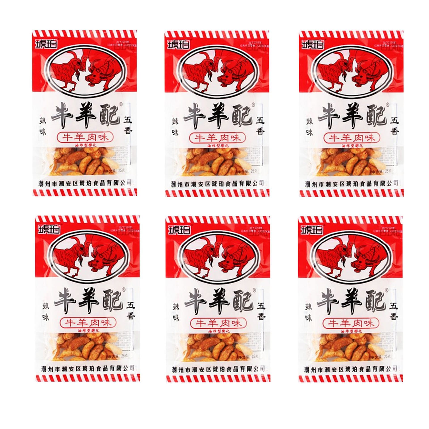 【童年零食精选】琥珀 牛羊配五香牛羊肉味 6袋 132 克