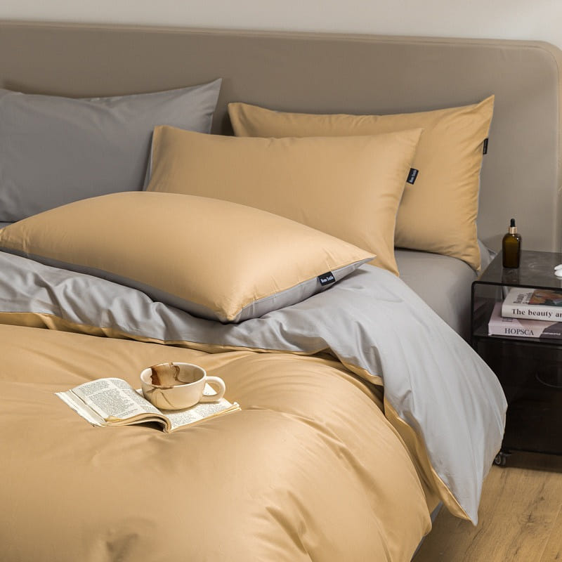 Bedding Set Queen Size Flat Sheetx1 Duvet Coverx1 Pillow Casex2 Yellow+Grey 1 each
