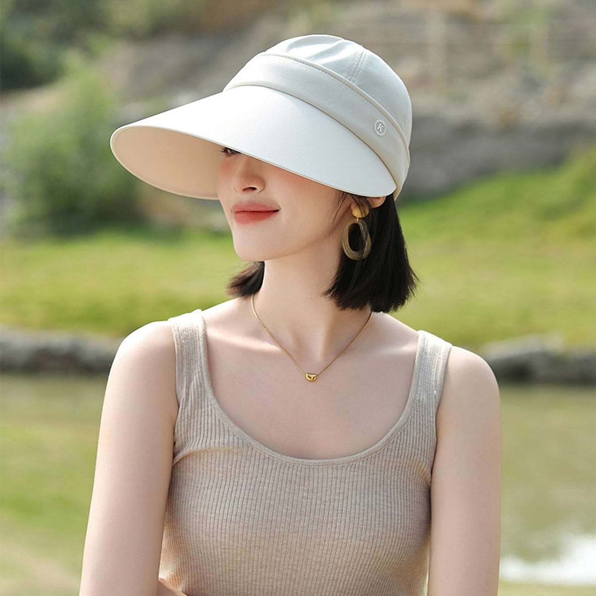 Outdoor wide-brimmed sun hat Removable top beige F 1 each