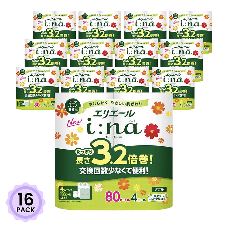 Elleair 80米超长双层花香厕纸 4卷 1 份*16 包