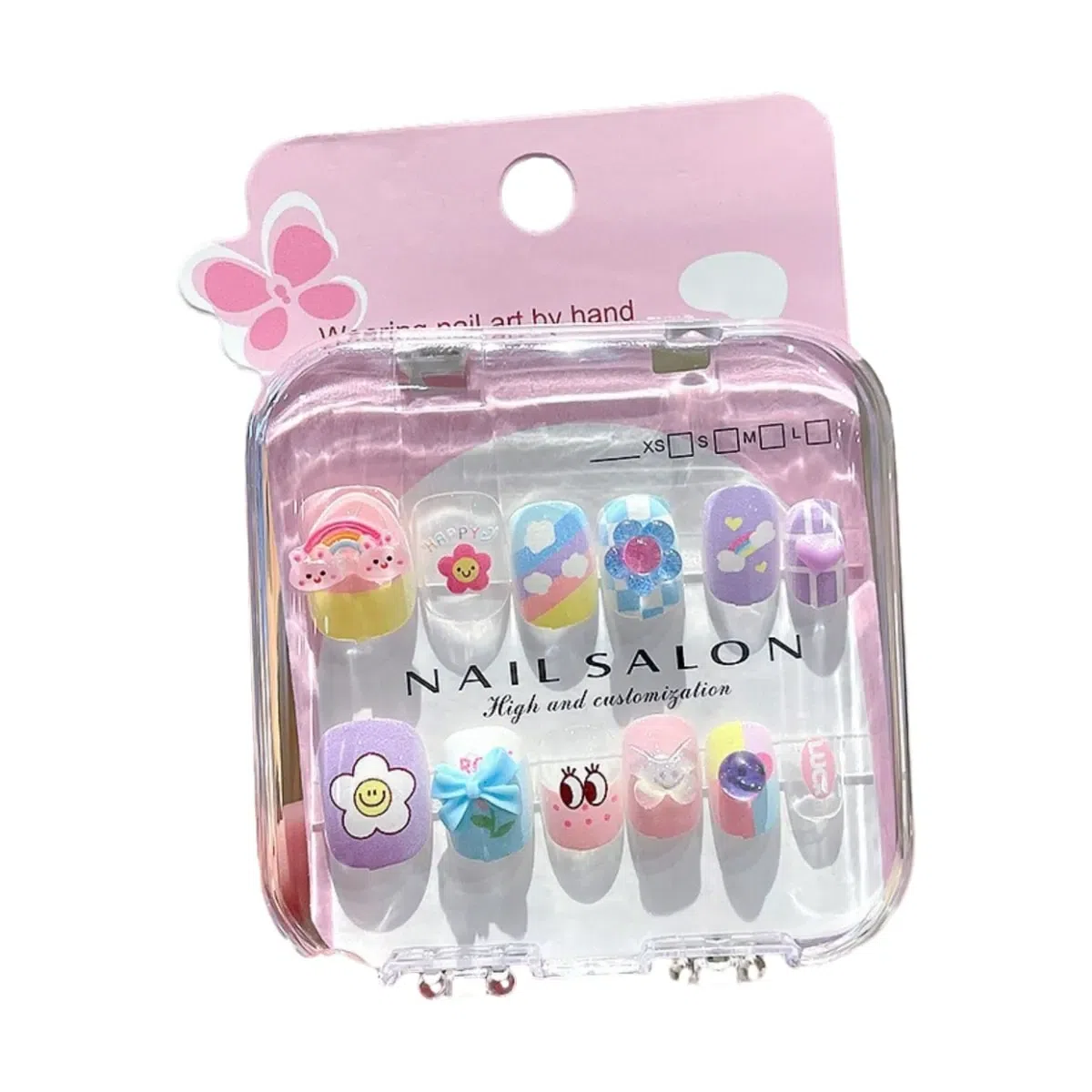 Children’s Wearable Nail Detachable Nail – Rainbow 1 box