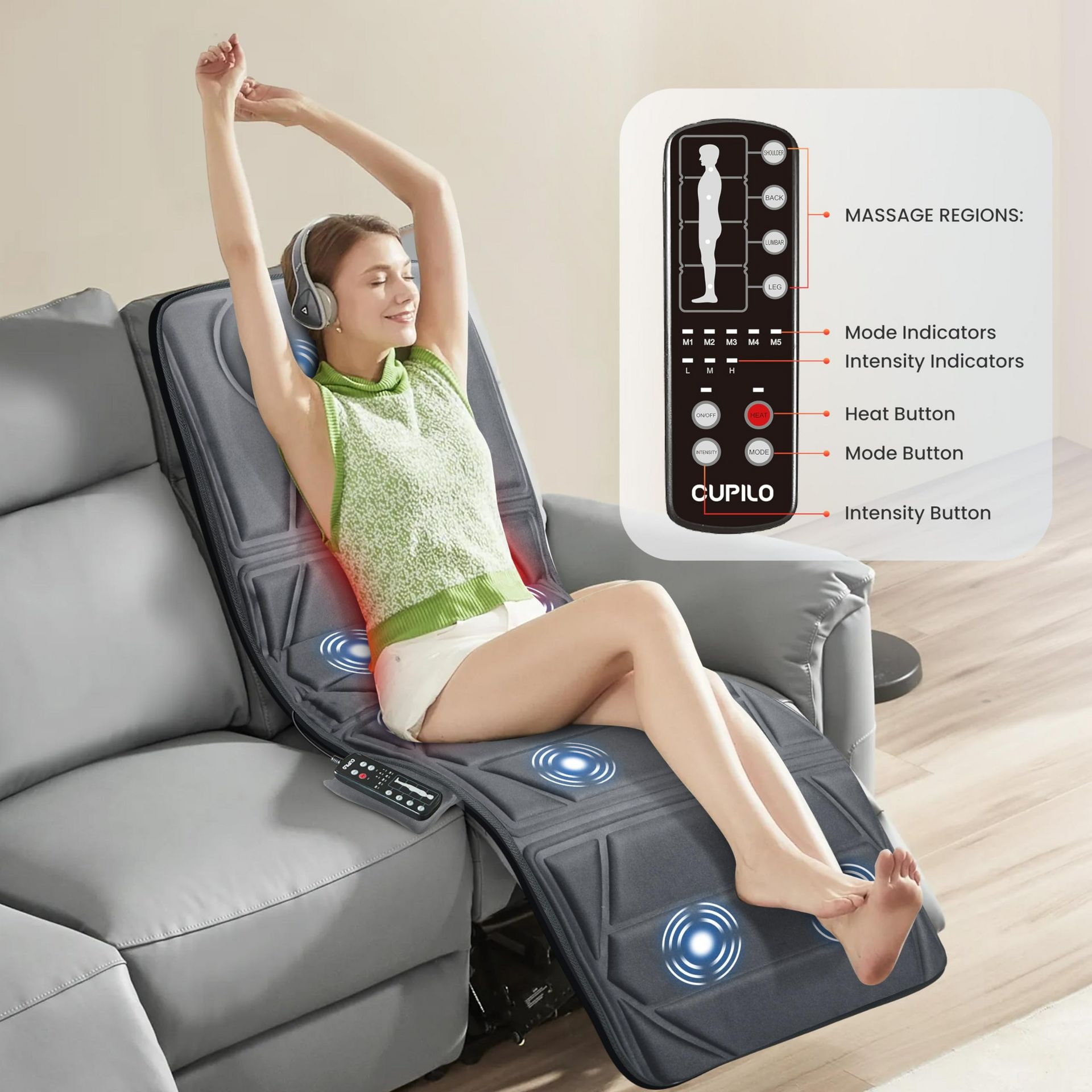 Get Massager Pad, Massage Mat with 10 Vibrating Motors & 5 Modes, Back  Massager Delivered | Weee! Asian Market