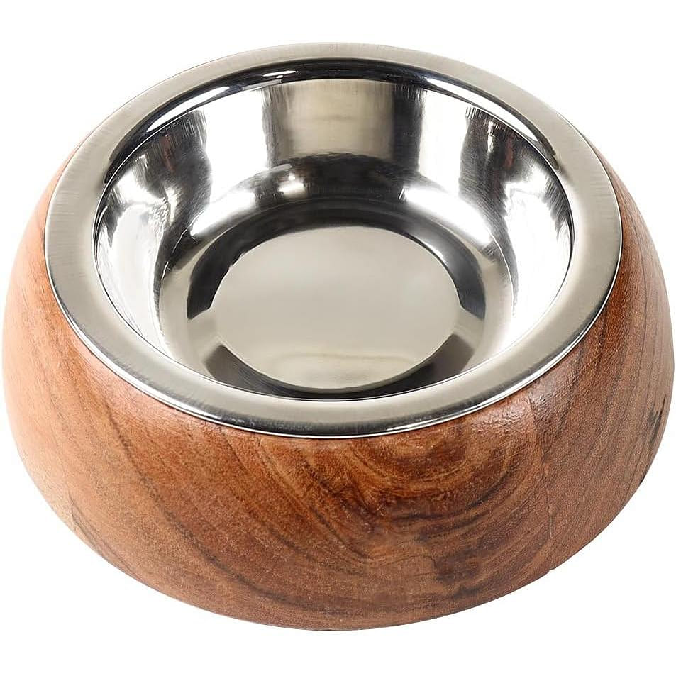 Wood Pet Bowl with Stainless Steel Insert (12 Oz) 1 count
