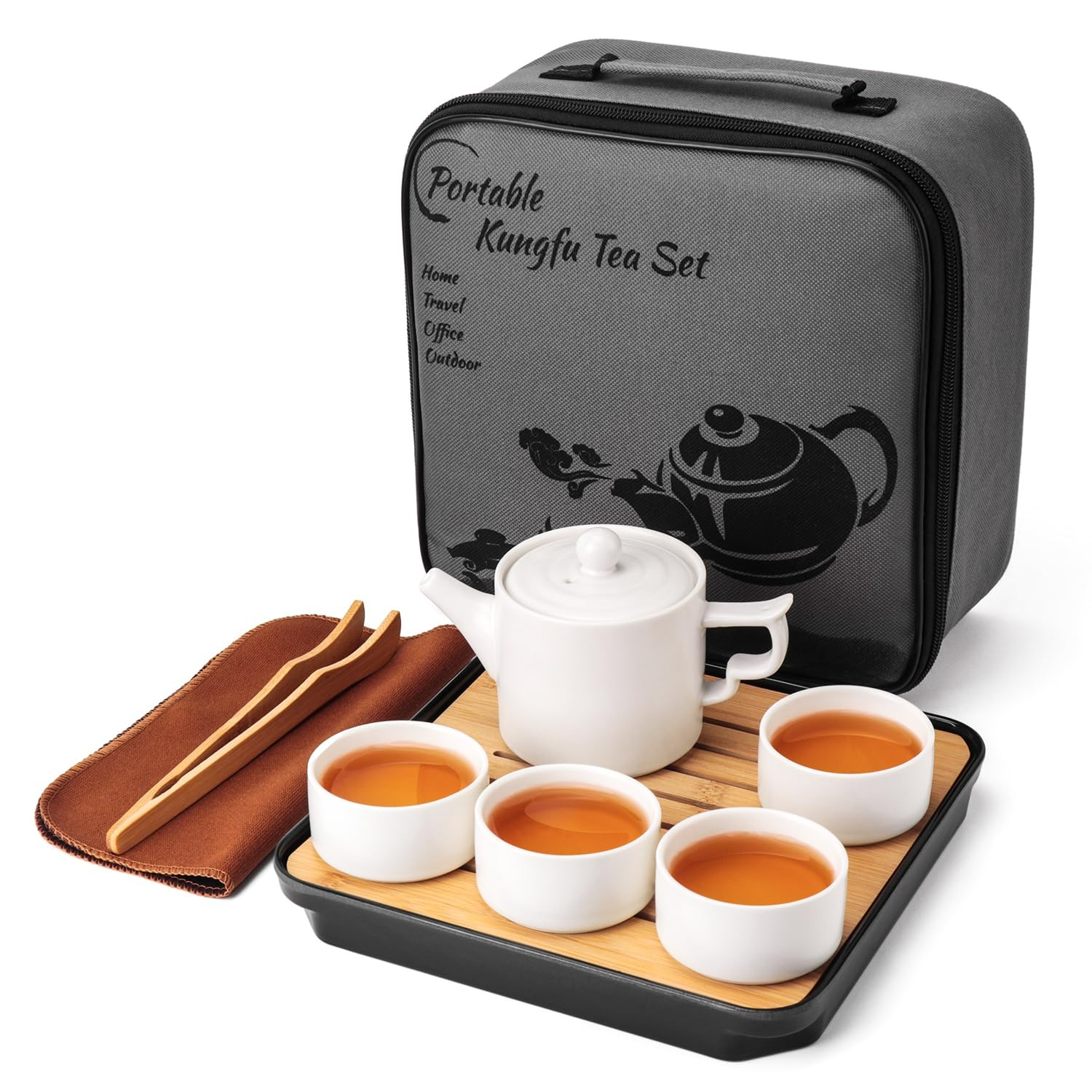 White Mini Travel Kung Fu Tea Pot Cup Set 1 ส่วน