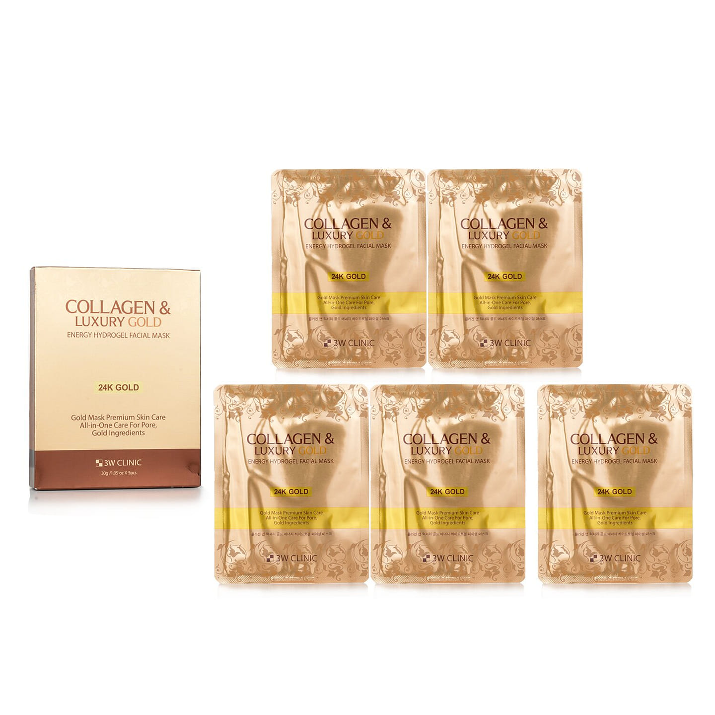 3W Clinic Collagen & Luxury Gold Energy Hydrogel Facial Mask 30g x 5pcs 30 g