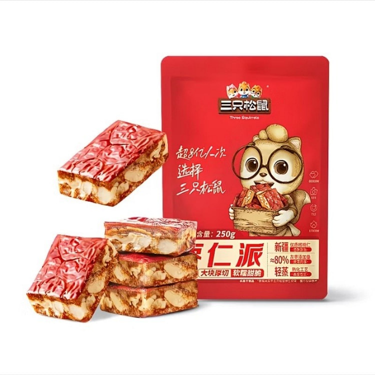 三只松鼠枣仁派250g*1袋 红枣夹核桃仁休闲零食 250 克