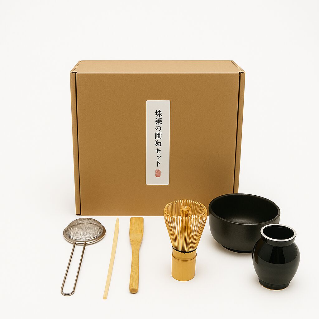 MENONEE Japanese Matcha Tea Set (6 Pieces) - Ceramic Bowl, Bamboo Whisk, Scoop, Sifter & Holder - 19 Oz