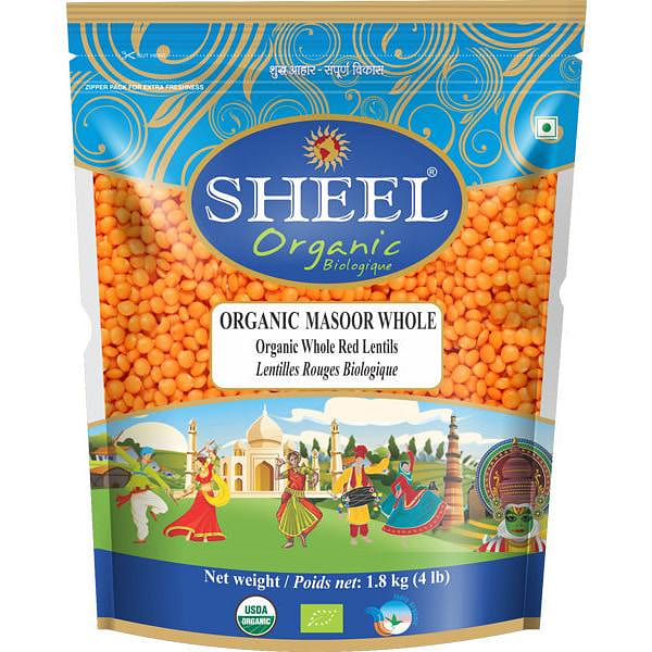 Organic Masoor Whole Malka / Red Football Lentil – 4 Lb (1.8kg) 1 each