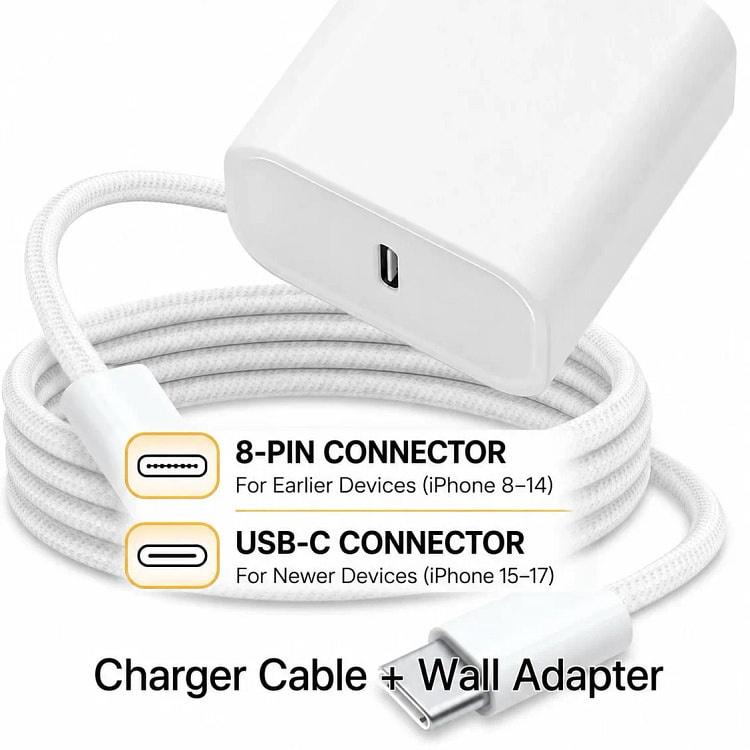 20W Fast Charger + USB-C Adapter PD Cable Lot 1 pack