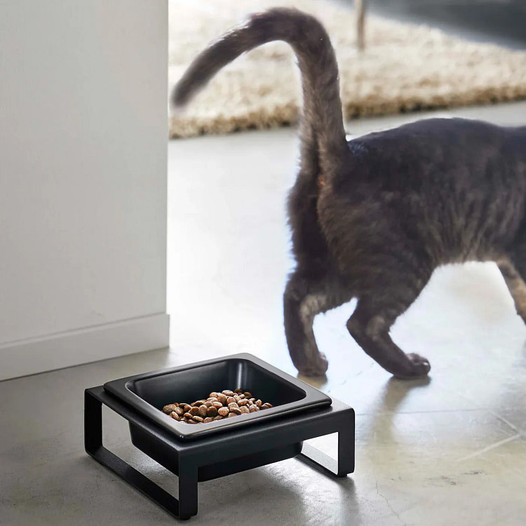 单个宠物食盆 - 钢陶瓷短款/黑色