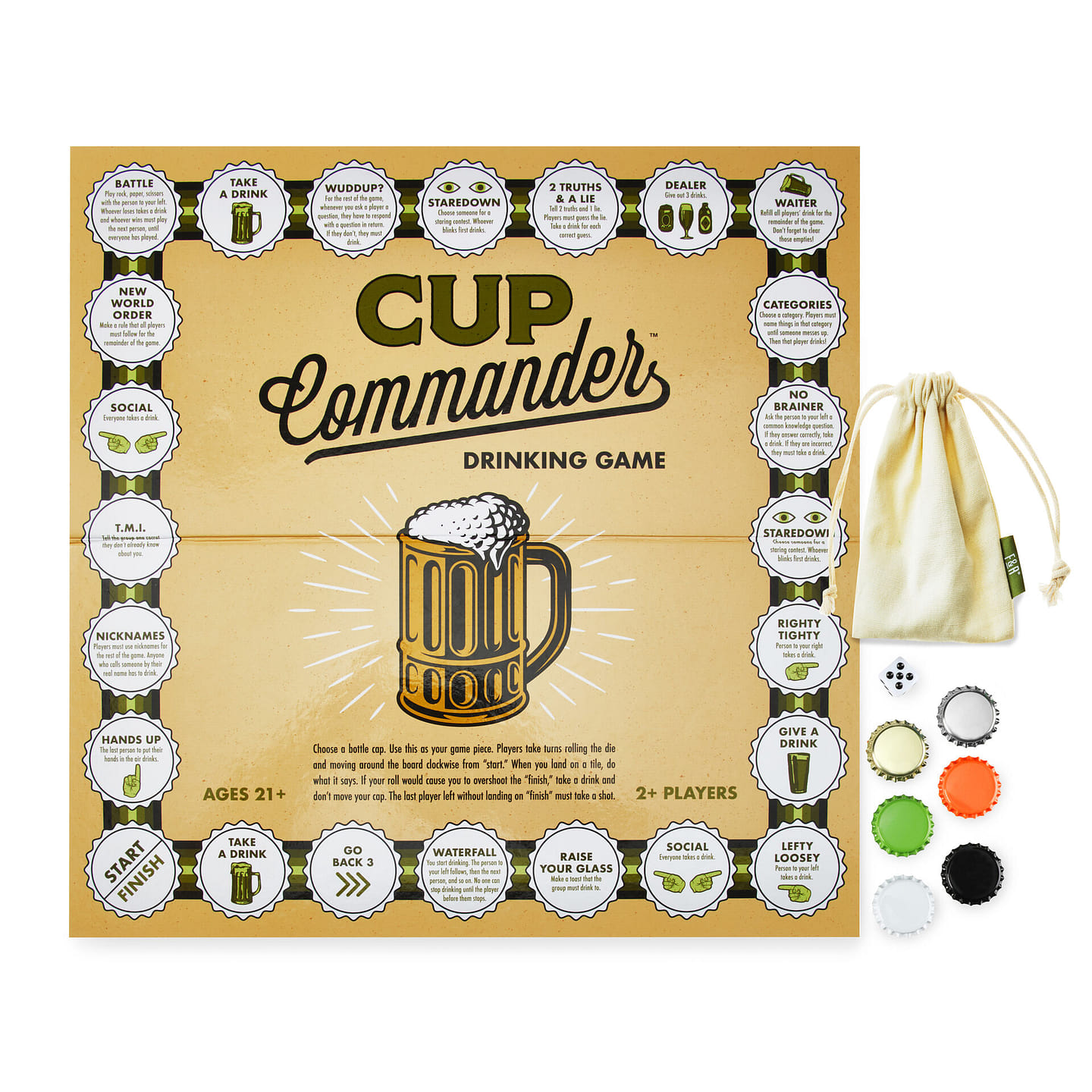 Foster & Rye Cup Commander Game Night Games for Groups Adult Party – Fun Drinking Games and Party Favors – Bottle Cap Group Games for Adults 1 each