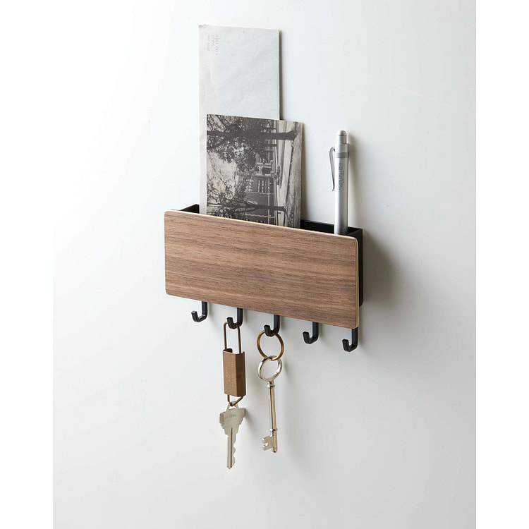 磁性钥匙架 - 钢+胡桃木