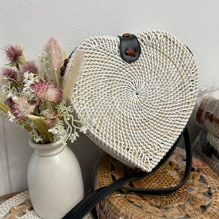 Rattan Bag Boho Heart White Black 39.99 each