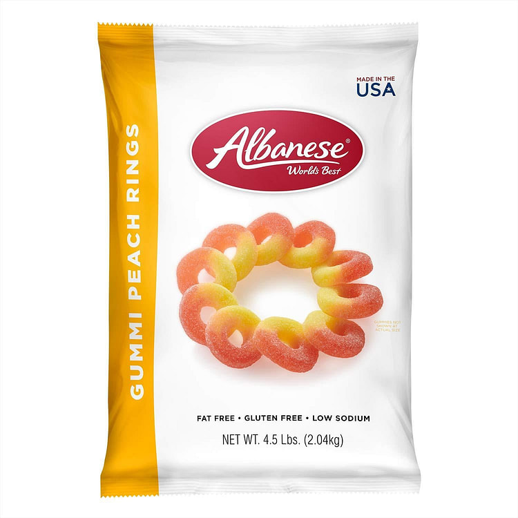 Albanese Peach Gummi Rings 4.5lb 1 each