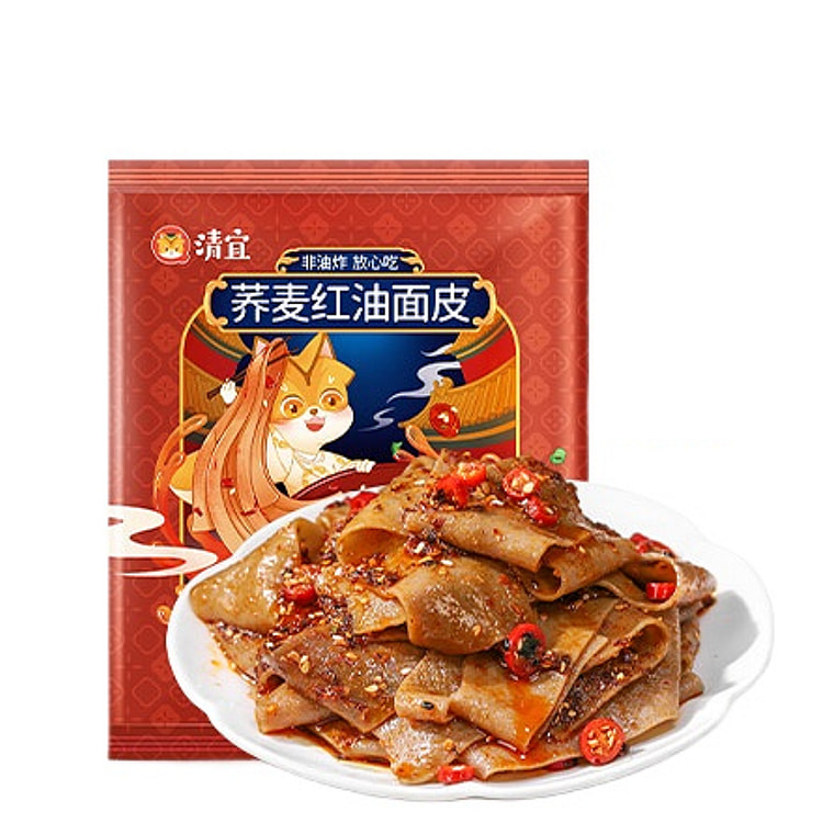 清宜荞麦面皮0无糖精粗粮脂即食低非油炸红油面皮 红油味115g*1袋装
