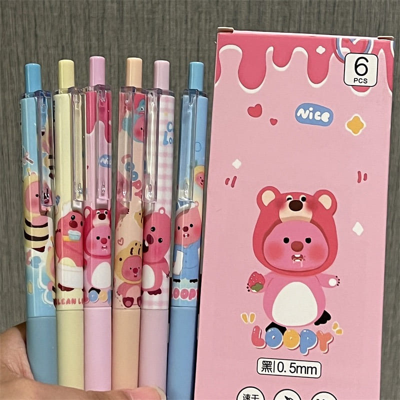 Kawaii Cartoon Push Gel 0.5mm Pen- Loopy 6 Count 1 box