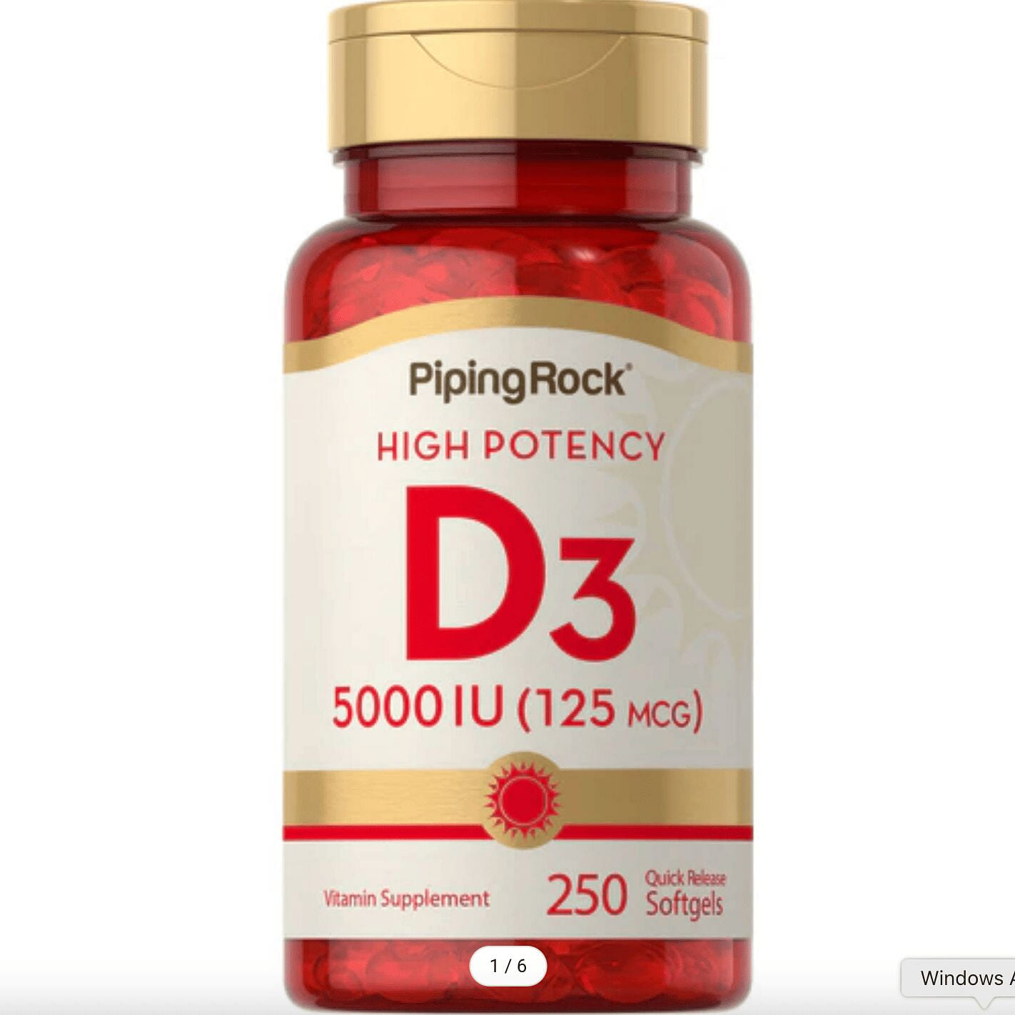 High Potency Vitamin D3, 5000 IU, 250 Softgels 1 bottle